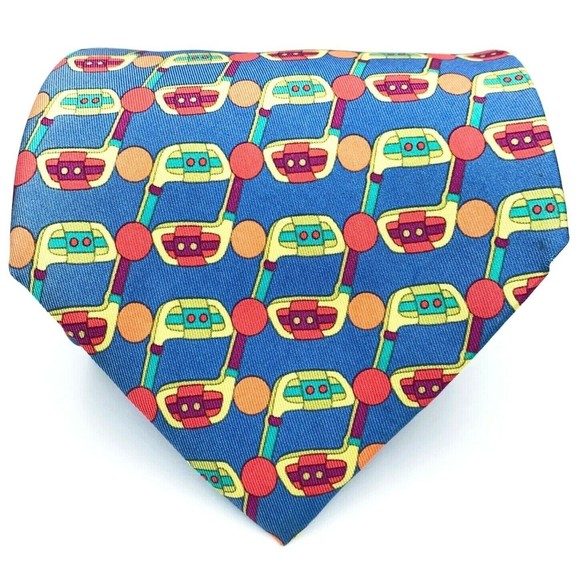 Nazareno Gabrielli Tie Blue Multicolor Golf Clubs Sport Woven Mens Silk Necktie - Picture 1 of 10
